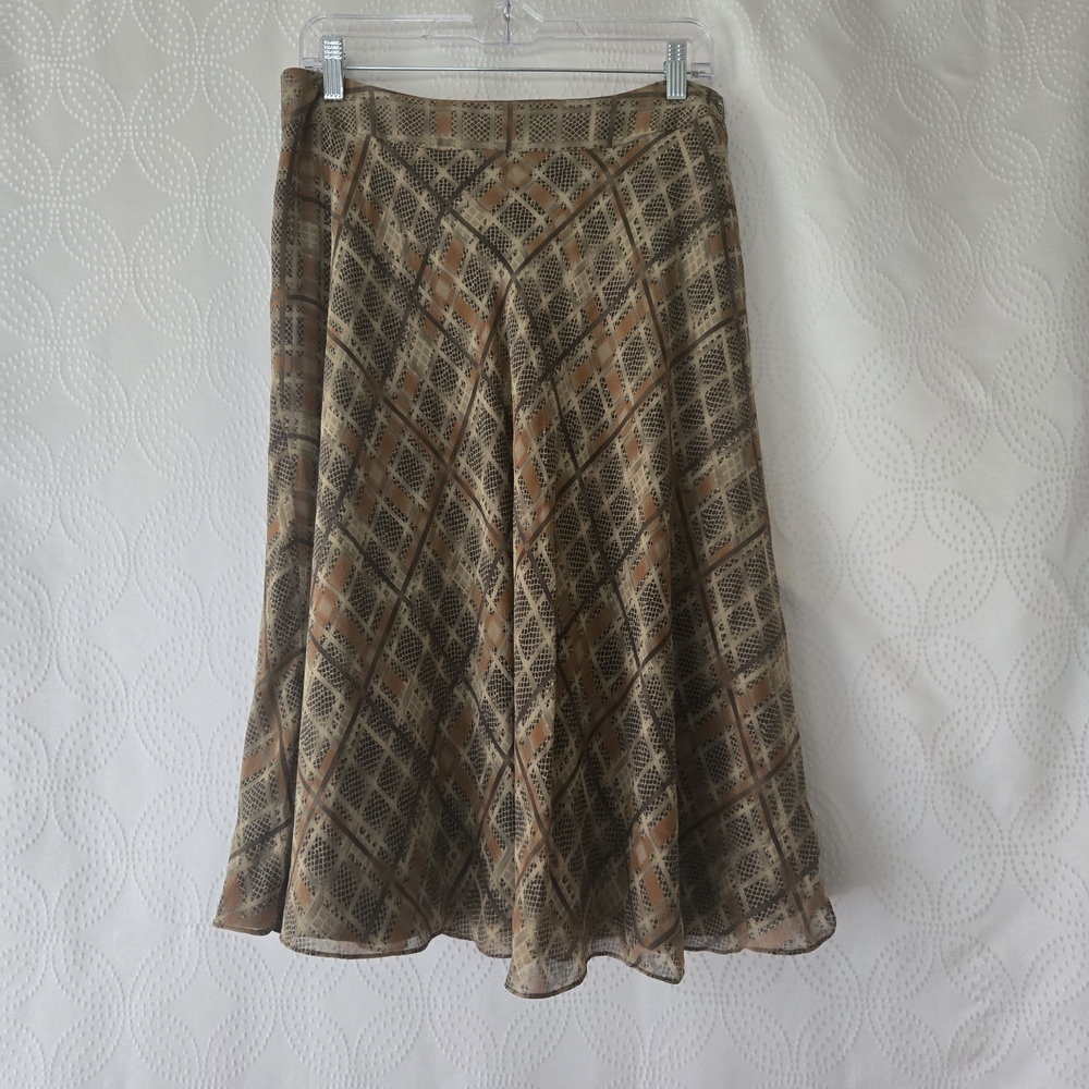 Vtg Jones New York 100% Silk A-Line Skirt in Brown and Tan